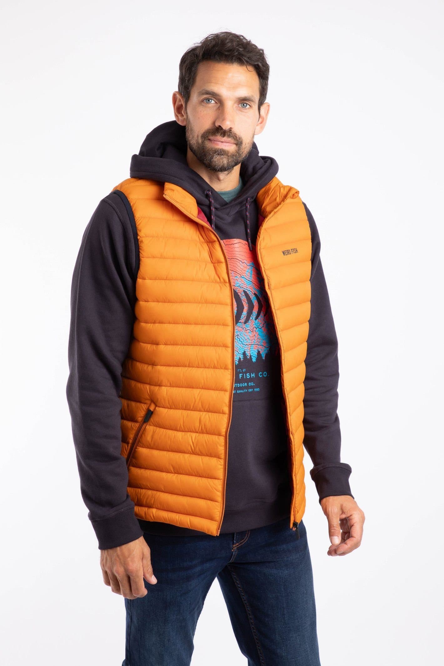 Weird Fish Weird Fish Men's Langtree Lightweight Showerproof Padded Gilet in Pale Orange