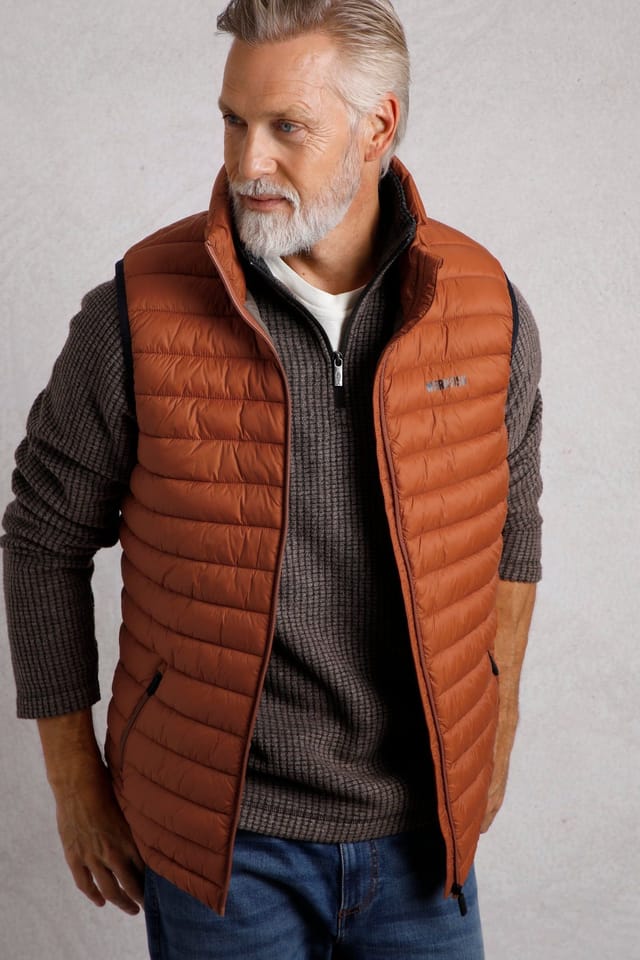 Weird Fish Weird Fish Men's Langtree Lightweight Showerproof Padded Gilet in Pale Orange - 3