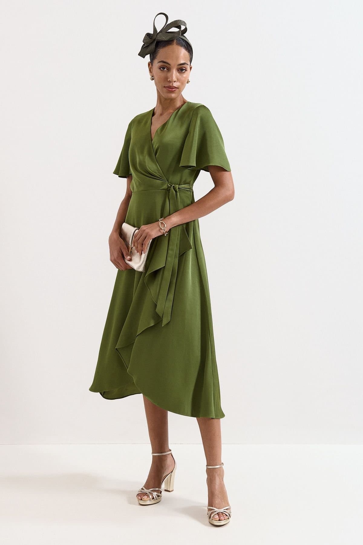 Phase Eight Phase Eight Women's Julissa V-Neck Satin Dress in Olive