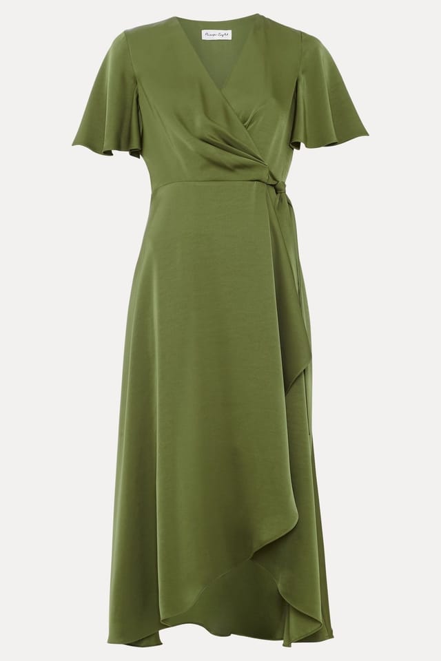 Phase Eight Phase Eight Women's Julissa V-Neck Satin Dress in Olive - 2
