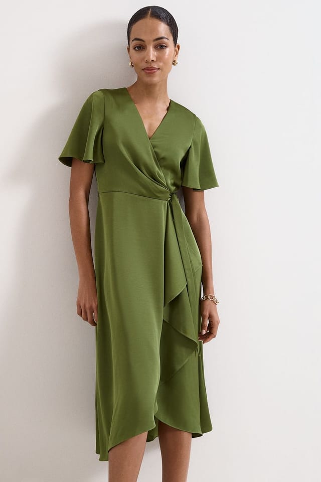 Phase Eight Phase Eight Women's Julissa V-Neck Satin Dress in Olive - 3