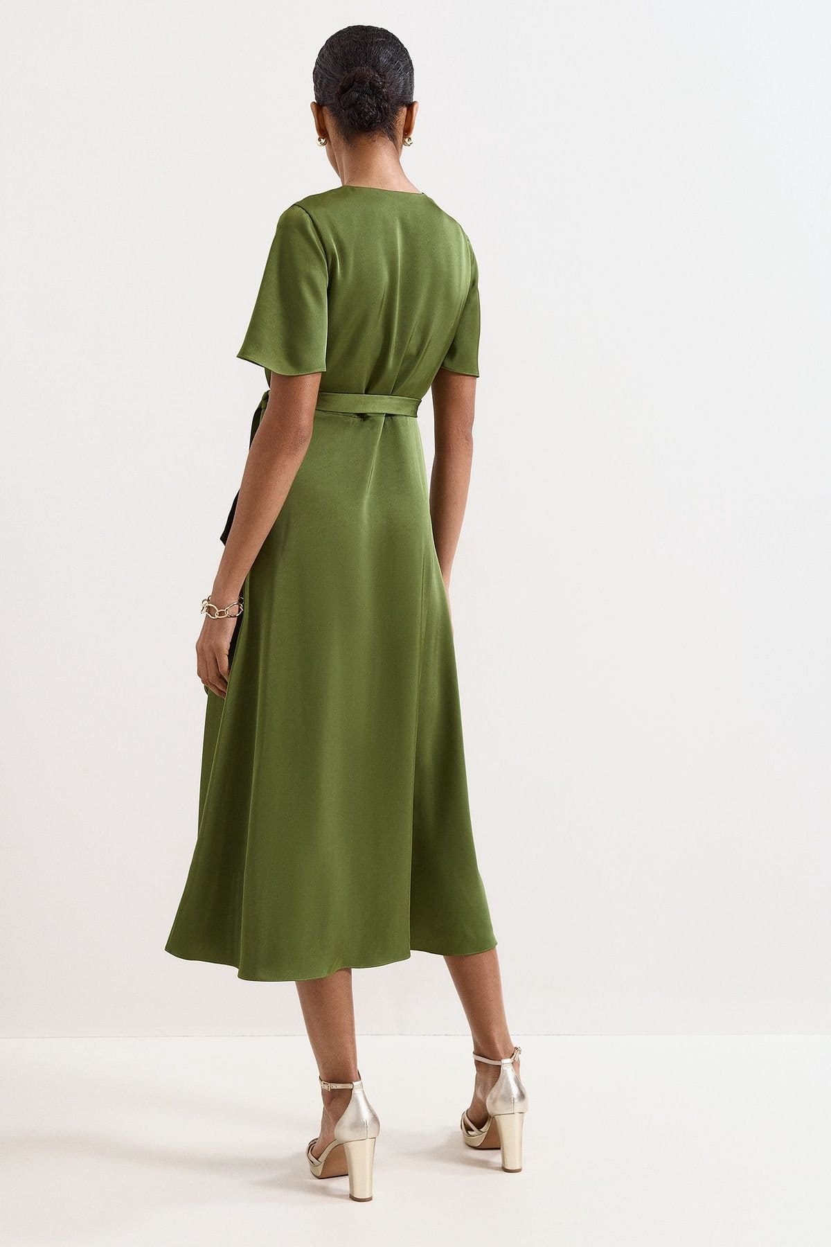 Phase Eight Phase Eight Women's Julissa V-Neck Satin Dress in Olive - 4