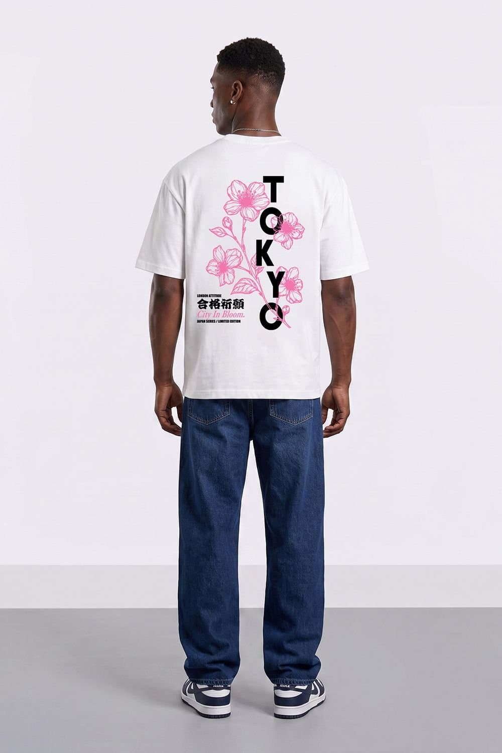 LONDON ATTITUDE LONDON ATTITUDE Men's Tokyo City in Bloom Oversized Heavyweight Printed T-Shirt in White