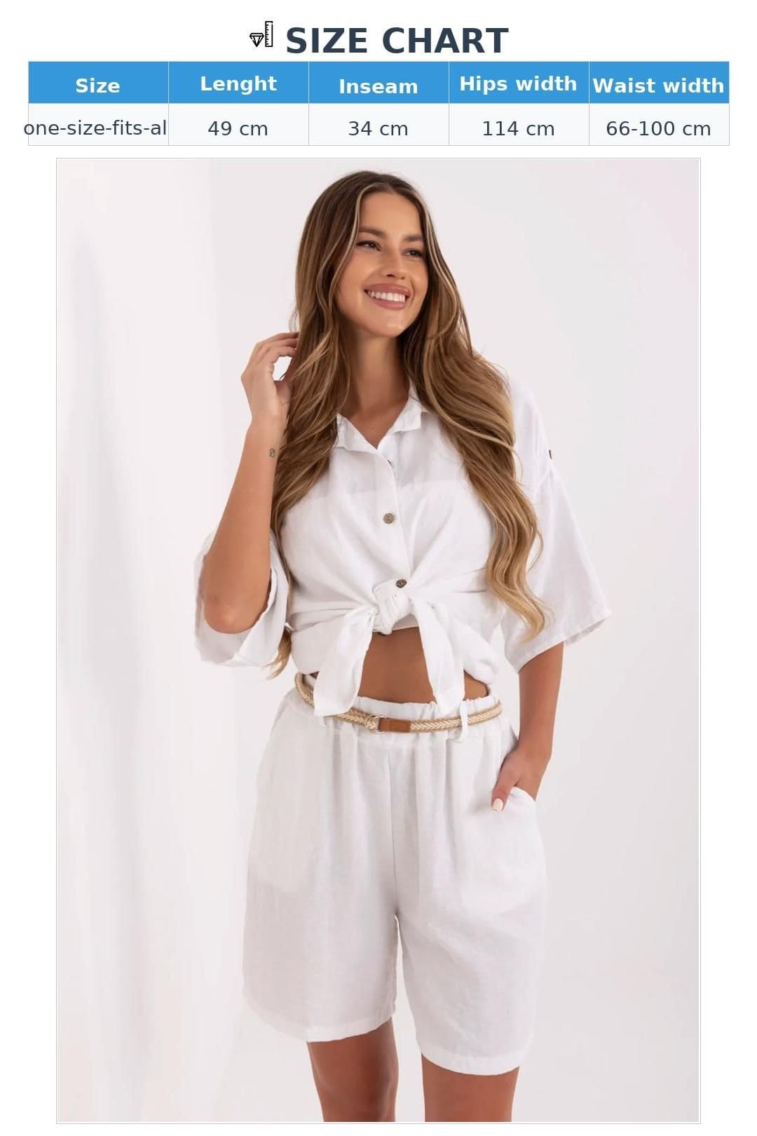 Love Lace Love Lace Women's Boho Linen Viscose High Waist Belt Shorts in White - 4