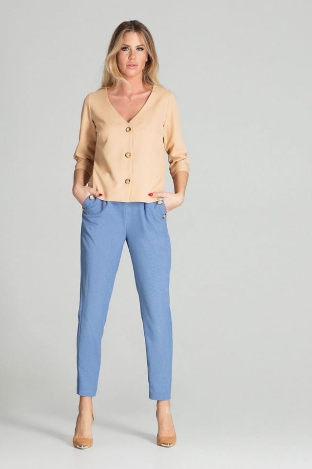 Love Lace Love Lace Women's V-neck 3/4 Sleeve Button Shirt in Beige - 2
