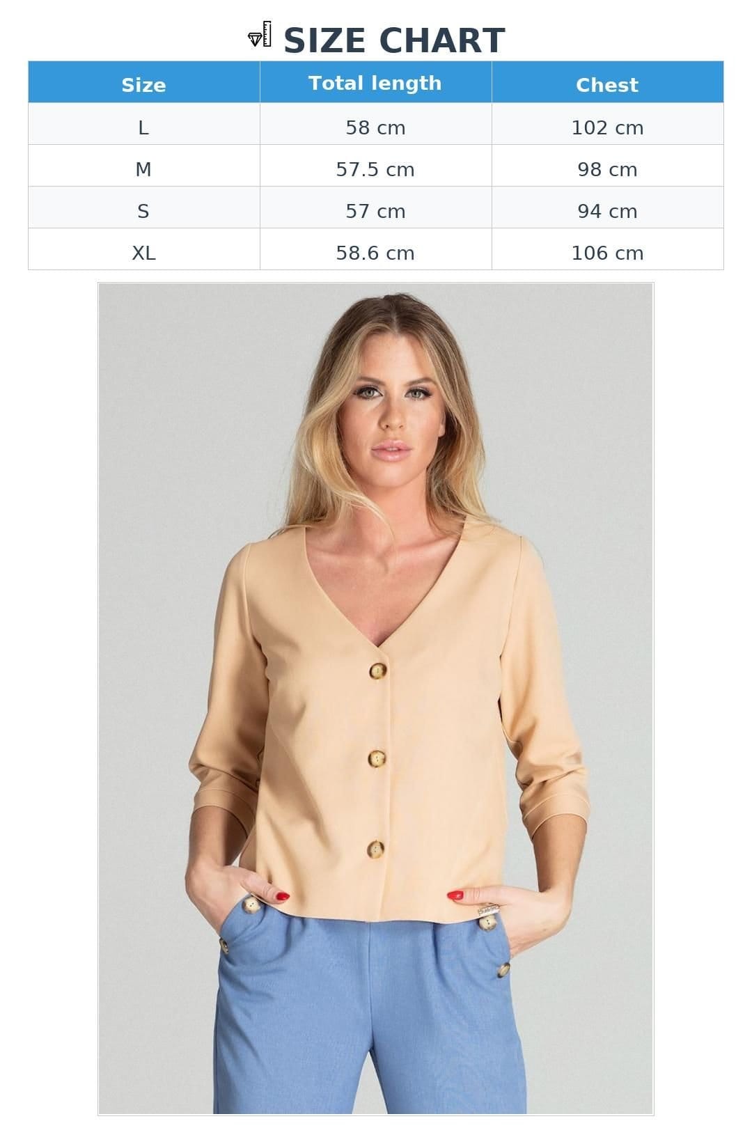 Love Lace Love Lace Women's V-neck 3/4 Sleeve Button Shirt in Beige - 4