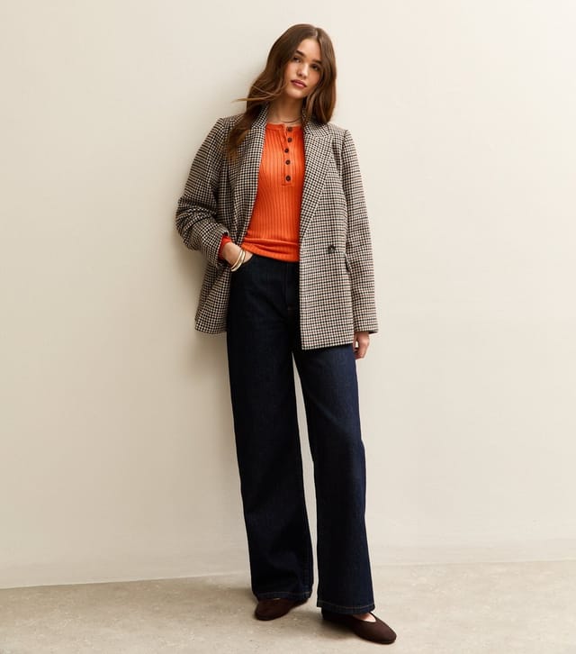 New Look Women's Bright Orange Lightweight Ribbed Knit Button Placket Jumper New Look - 3