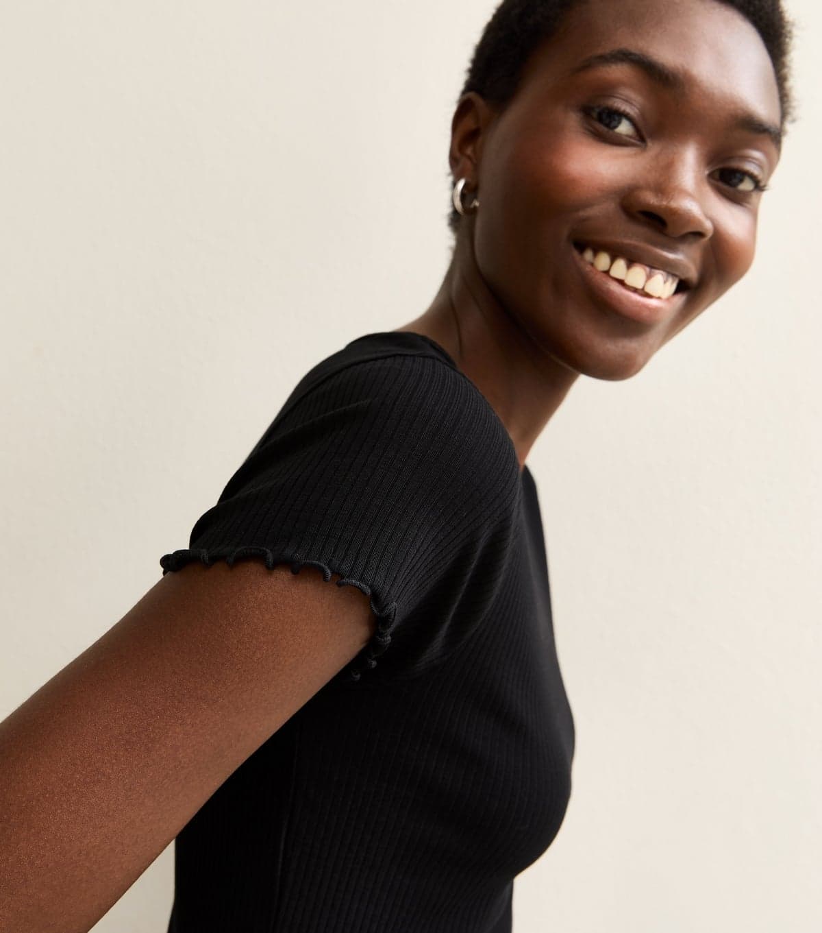 New Look Women's Tall Black Ribbed Babylock T-Shirt New Look