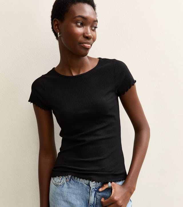 New Look Women's Tall Black Ribbed Babylock T-Shirt New Look - 2