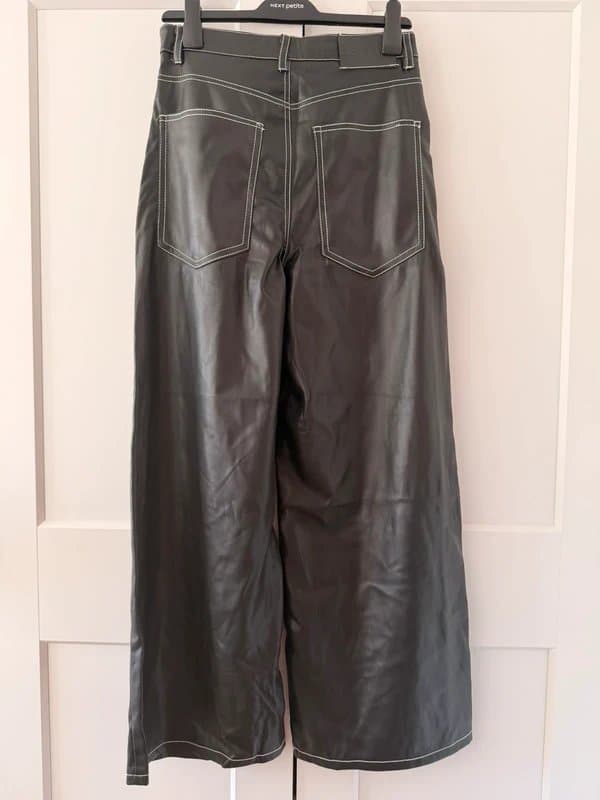 Bershka Bershka black faux leather wide leg trousers