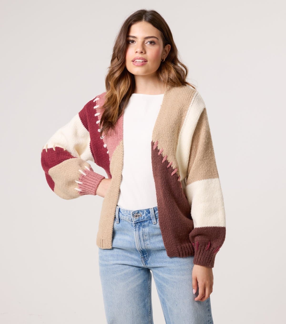 Blue Vanilla Women's Brown Colourblock Cardigan Blue Vanilla New Look
