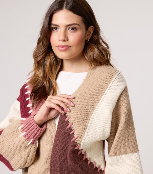 Blue Vanilla Women's Brown Colourblock Cardigan Blue Vanilla New Look - 3