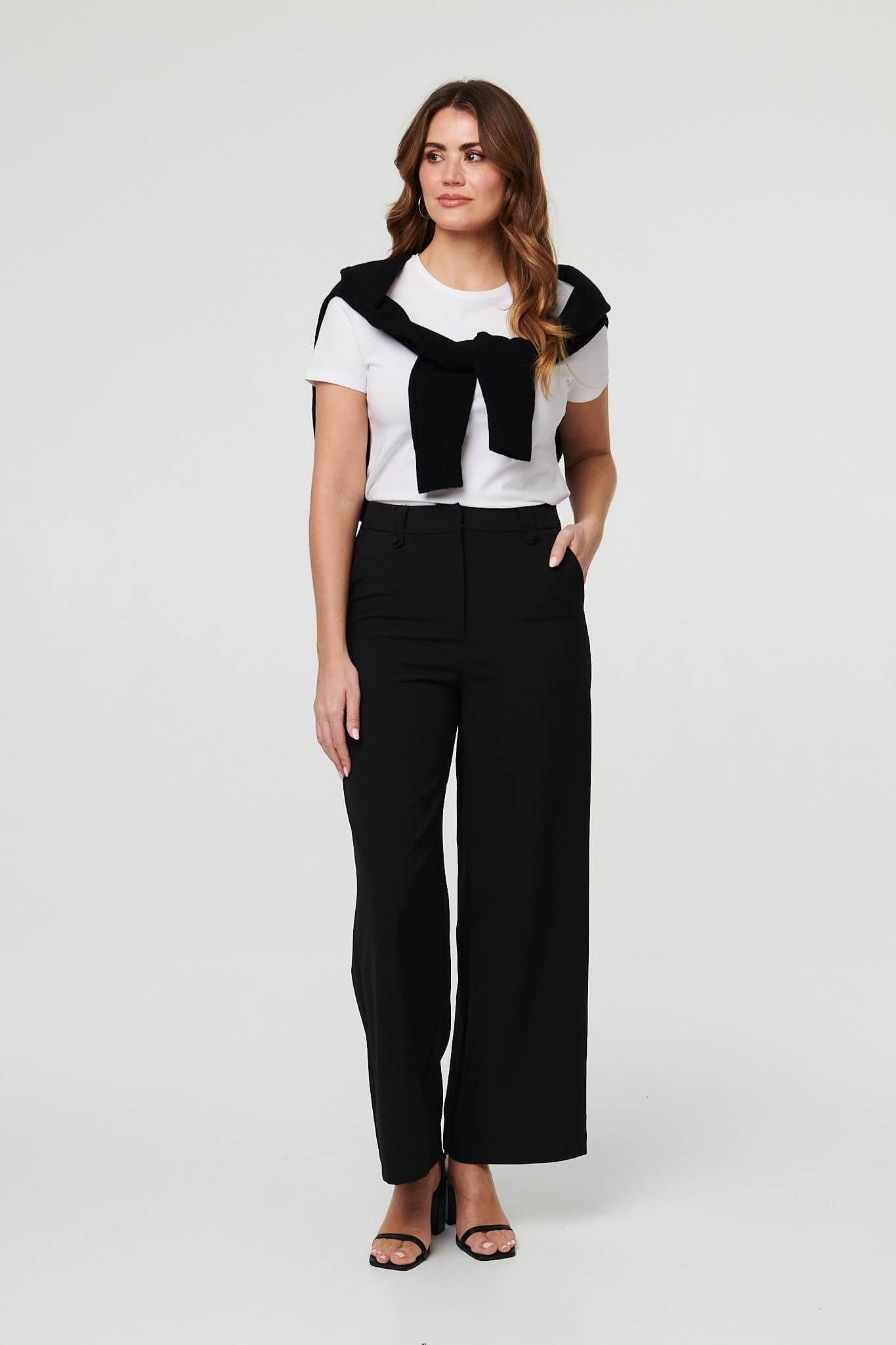 Izabel London Izabel London Women's High Waist Wide Leg Smart Trousers in Black