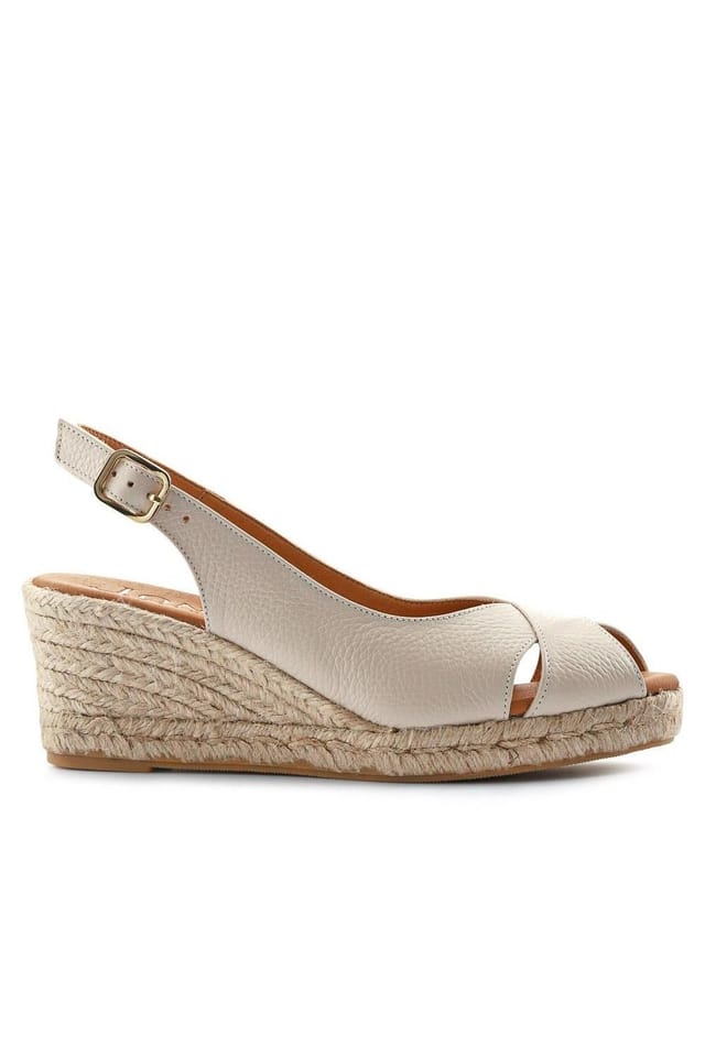 Jones Bootmaker Jones Bootmaker Women's Raquelle Leather Heeled Espadrilles in White - 2