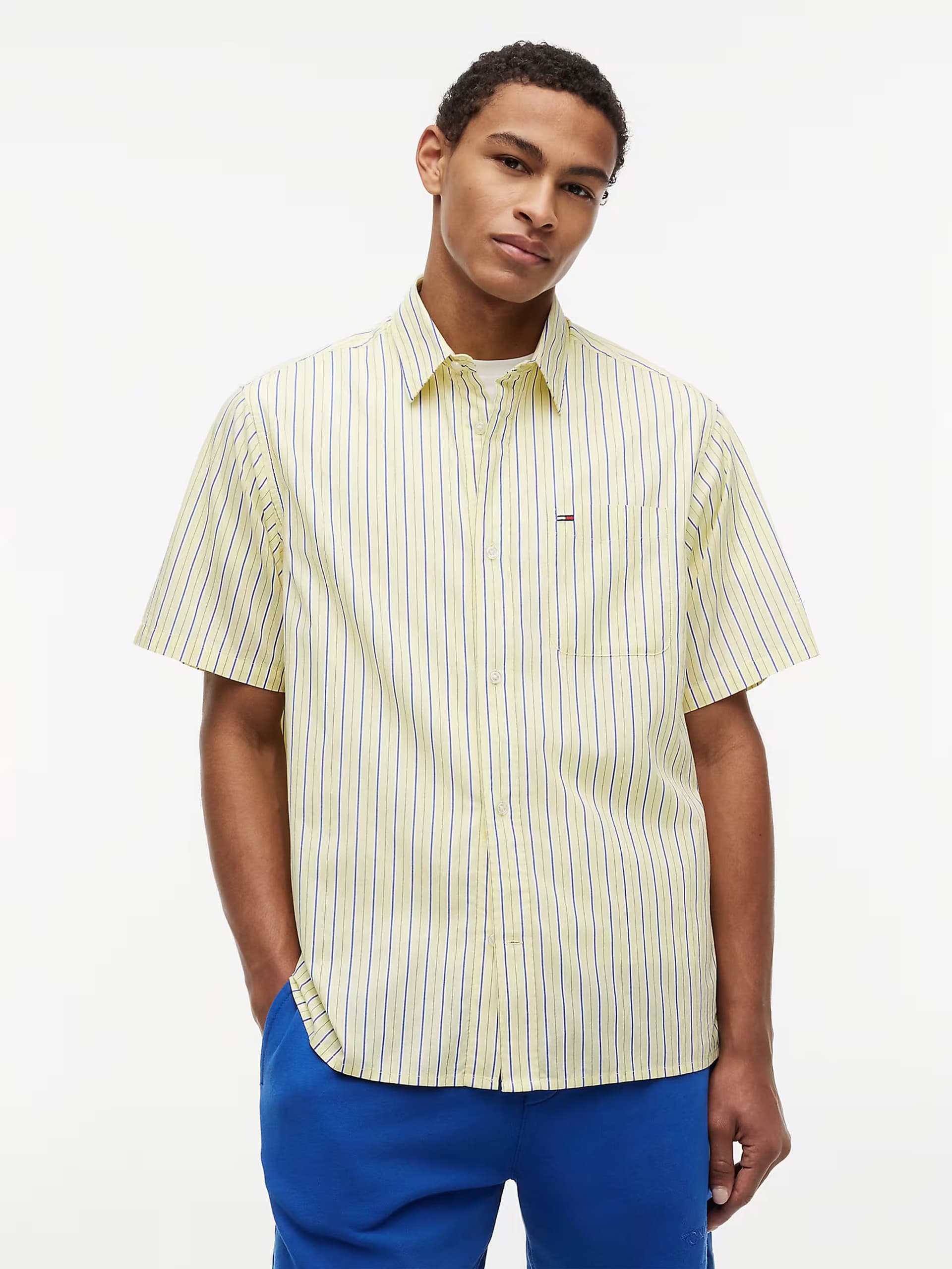 ASOS Tommy Jeans Relaxed fit stripe short sleeve shirt in multi yellow
