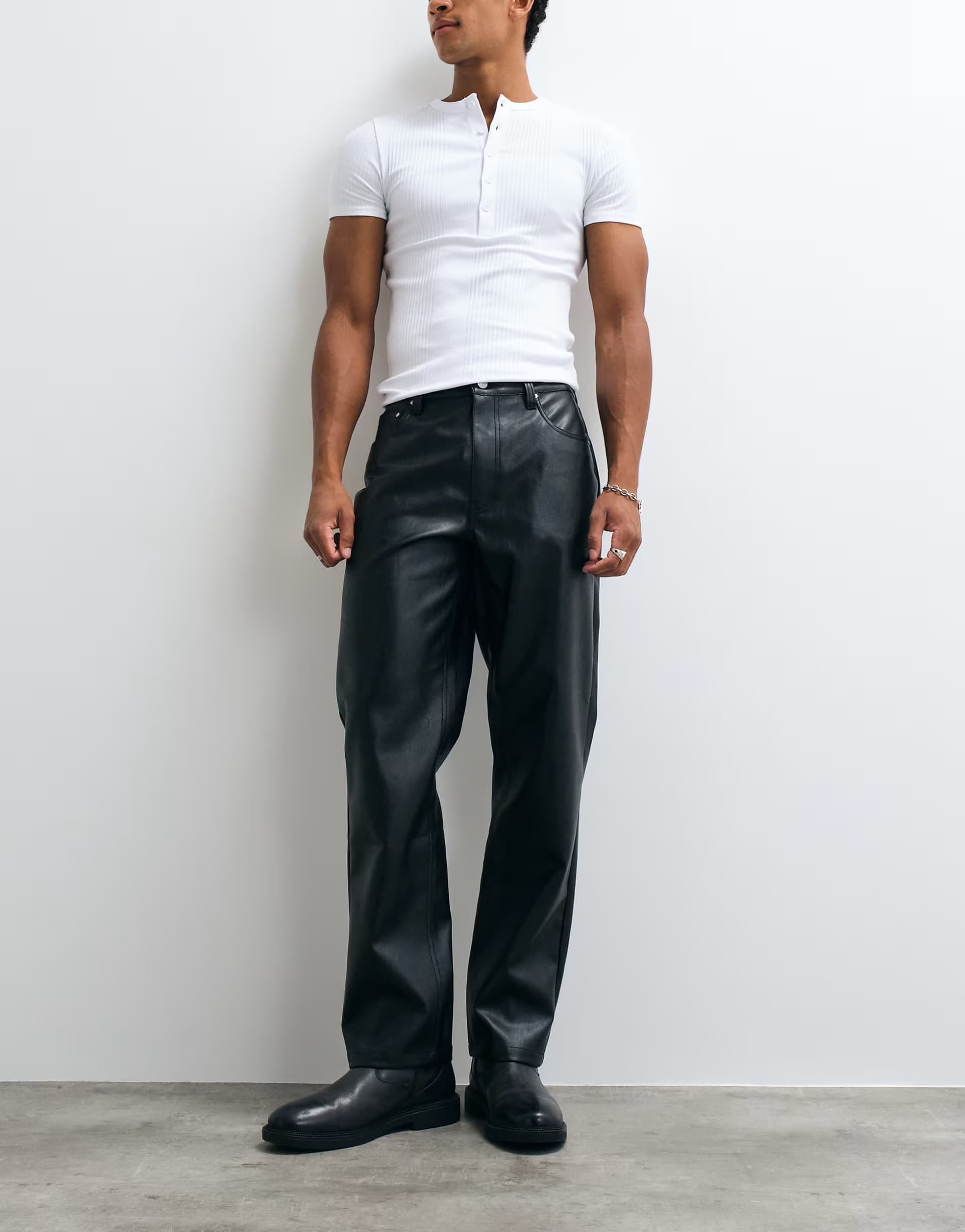 ASOS ASOS DESIGN straight trousers in black faux leather