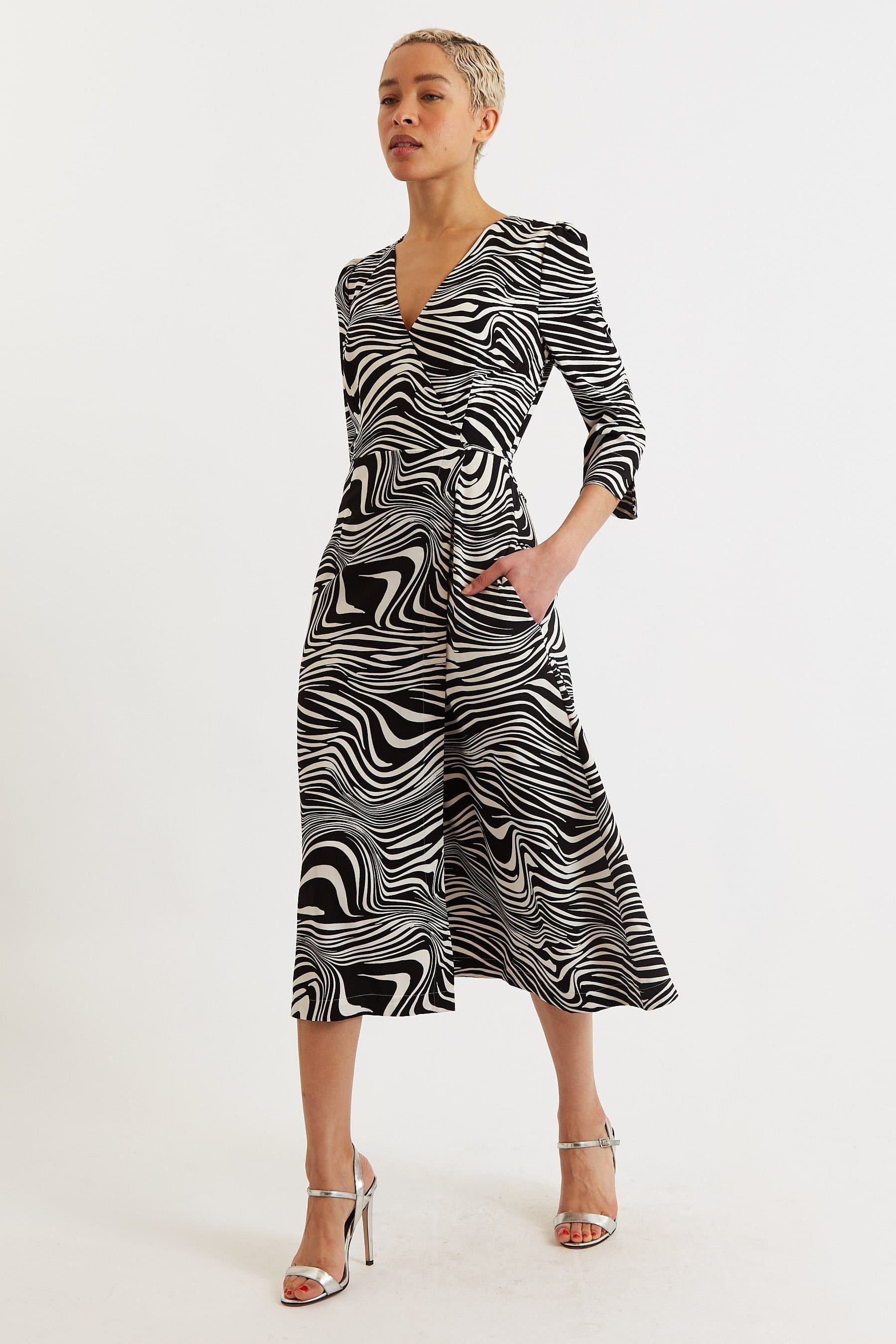 Louche Louche Women's Haden Zebra Pop Print Wrap Midi Dress - Black & White