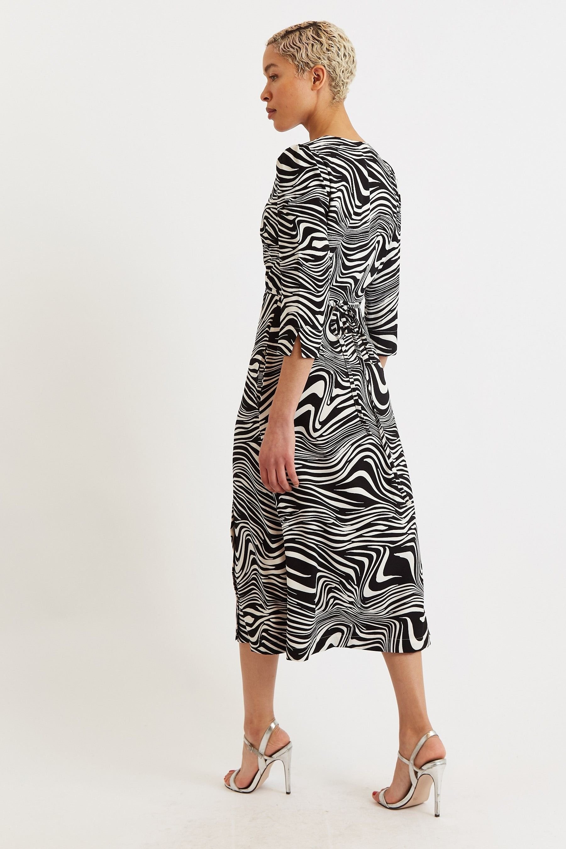 Louche Louche Women's Haden Zebra Pop Print Wrap Midi Dress - Black & White - 2
