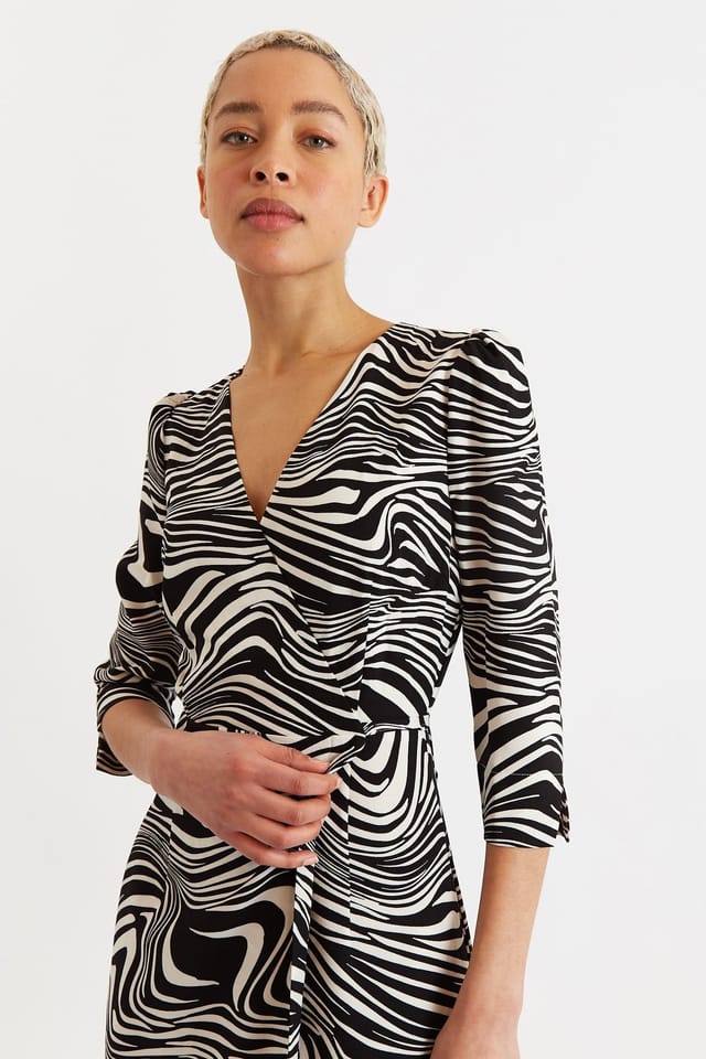 Louche Louche Women's Haden Zebra Pop Print Wrap Midi Dress - Black & White - 3
