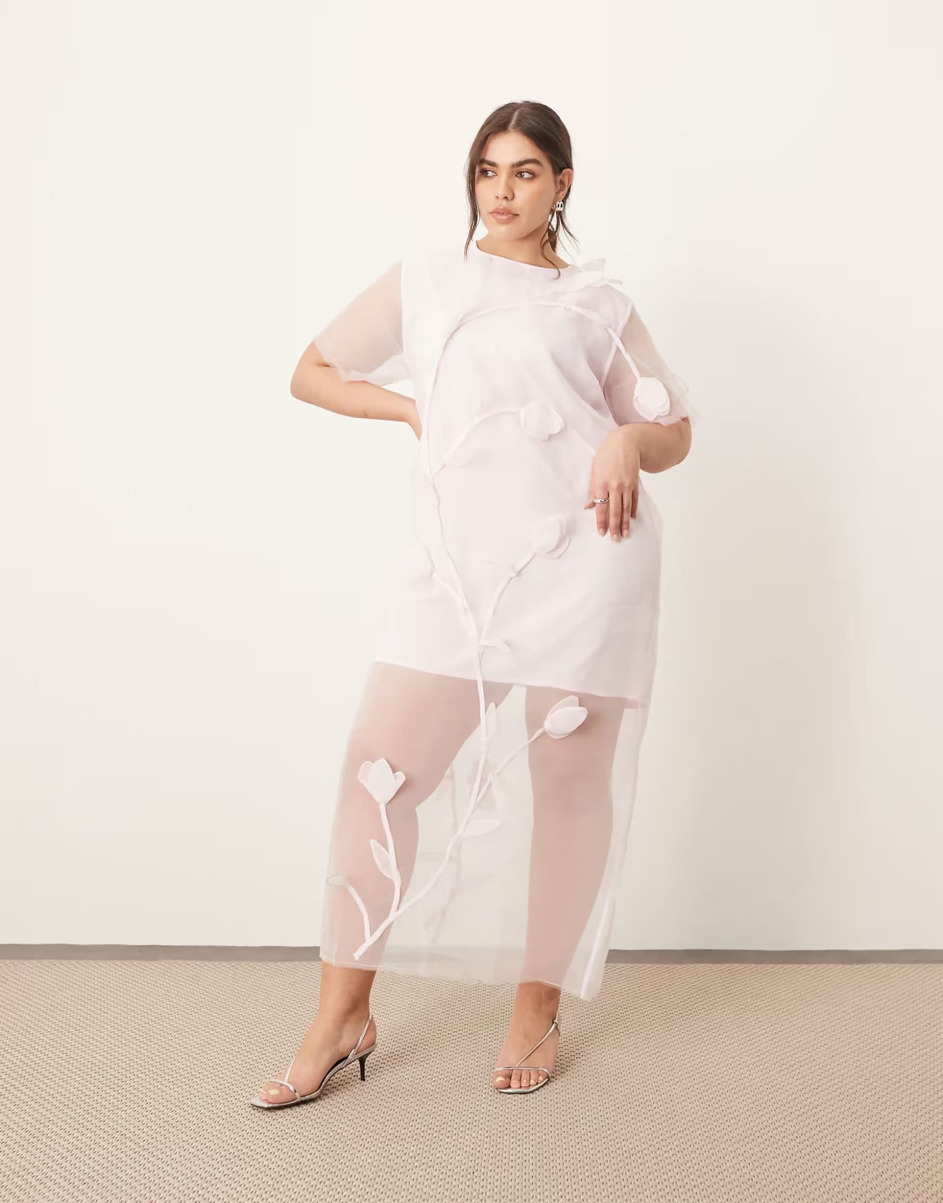 ASOS ARRANGE Curve organza floral applique maxi dress in light pink