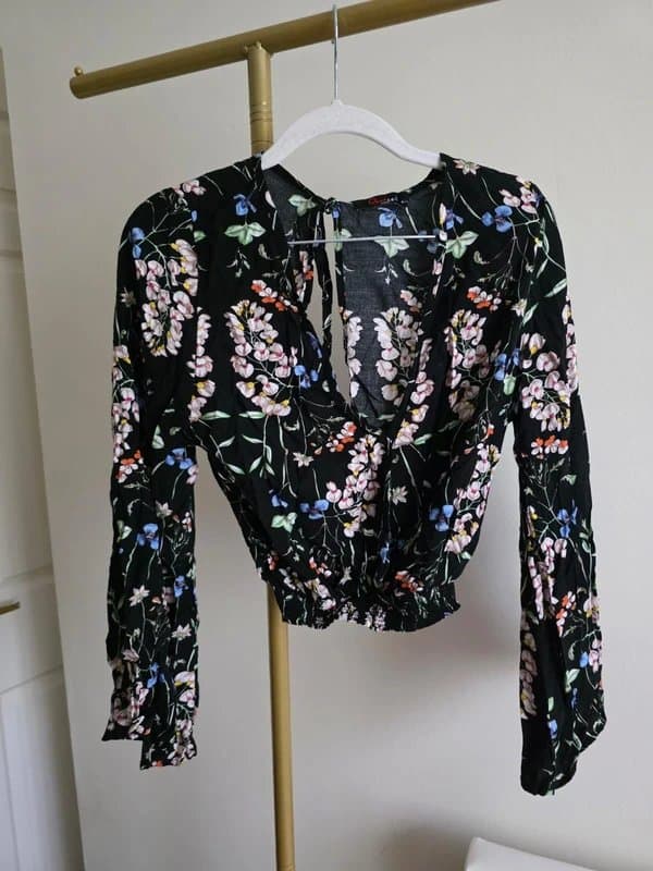 ASOS Beautiful black floral open back v neck blouse