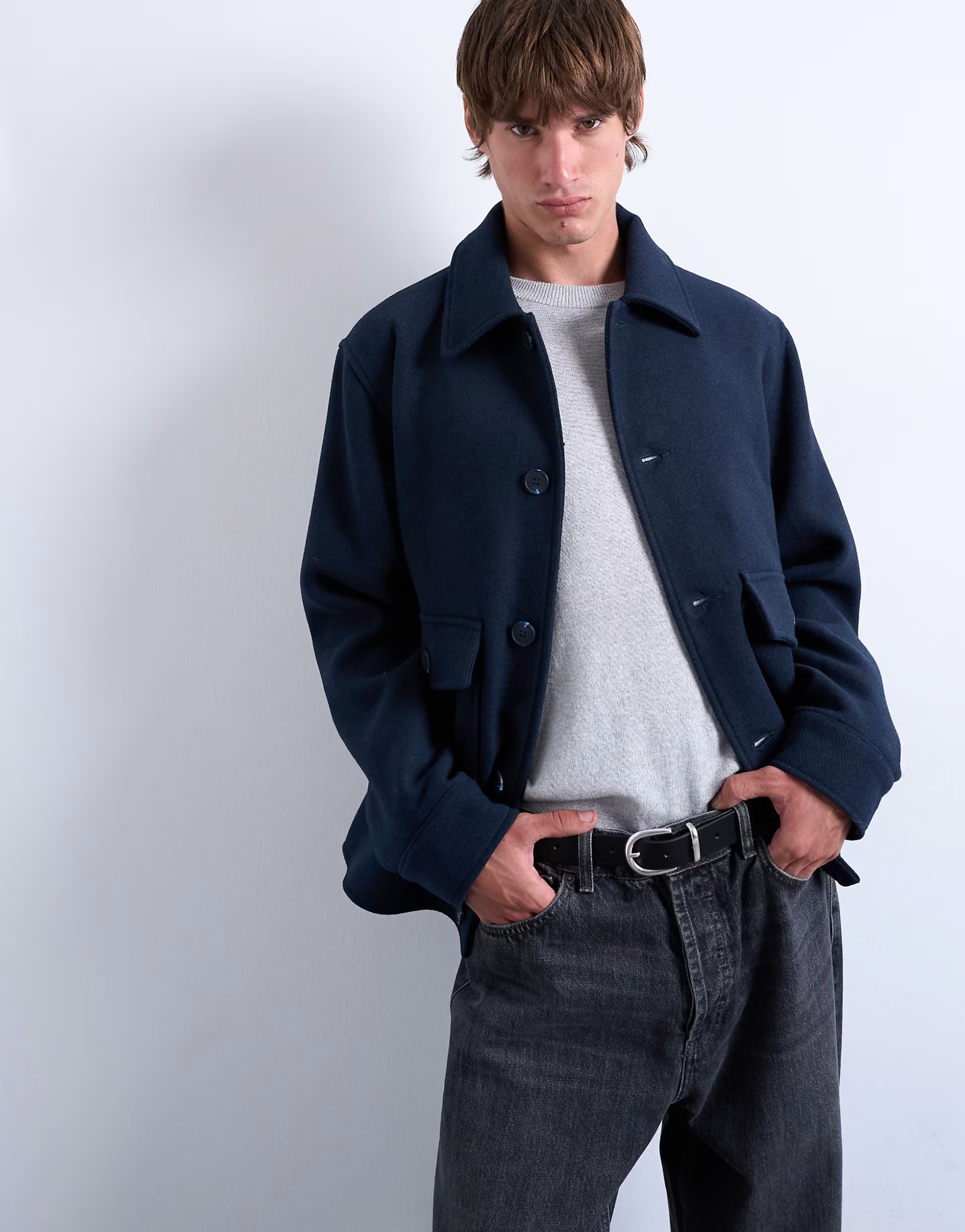 ASOS Topman wool blend shacket in navy - 1