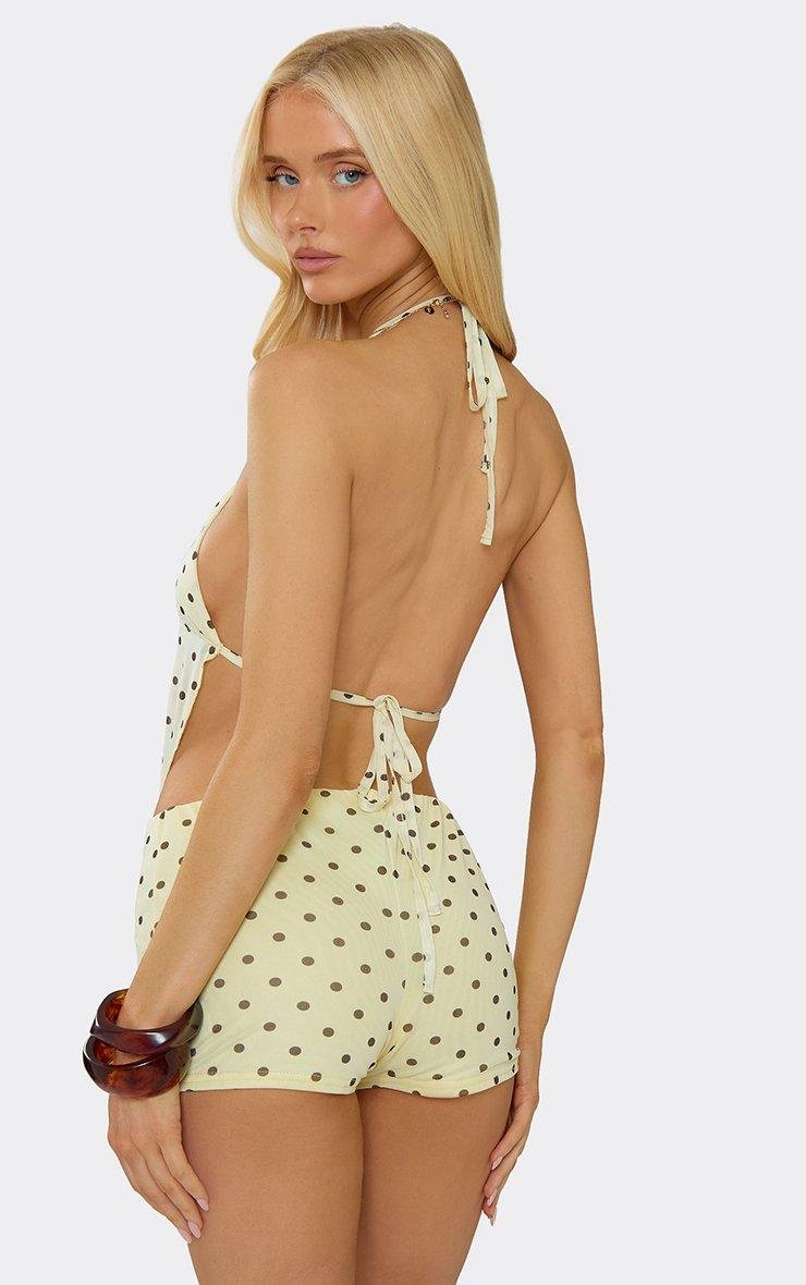 EGO Halter Neck Mesh Panel Crop Top In Yellow Polka Dot, Women's Size UK 6 - 2