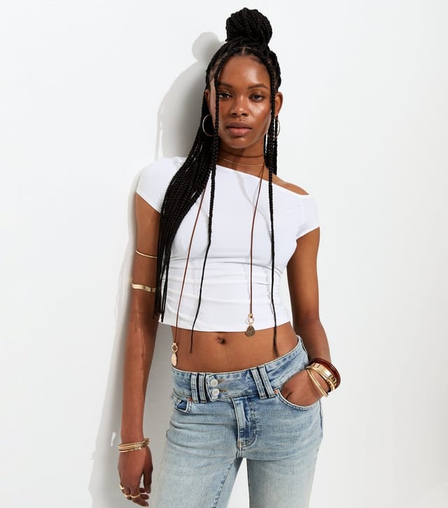 New Look Women's White Slinky Off Shoulder Gathered Side Top New Look - 3