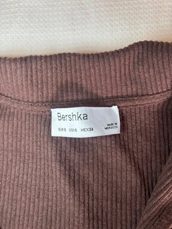 Bershka Brown, ribbed, long sleeve top