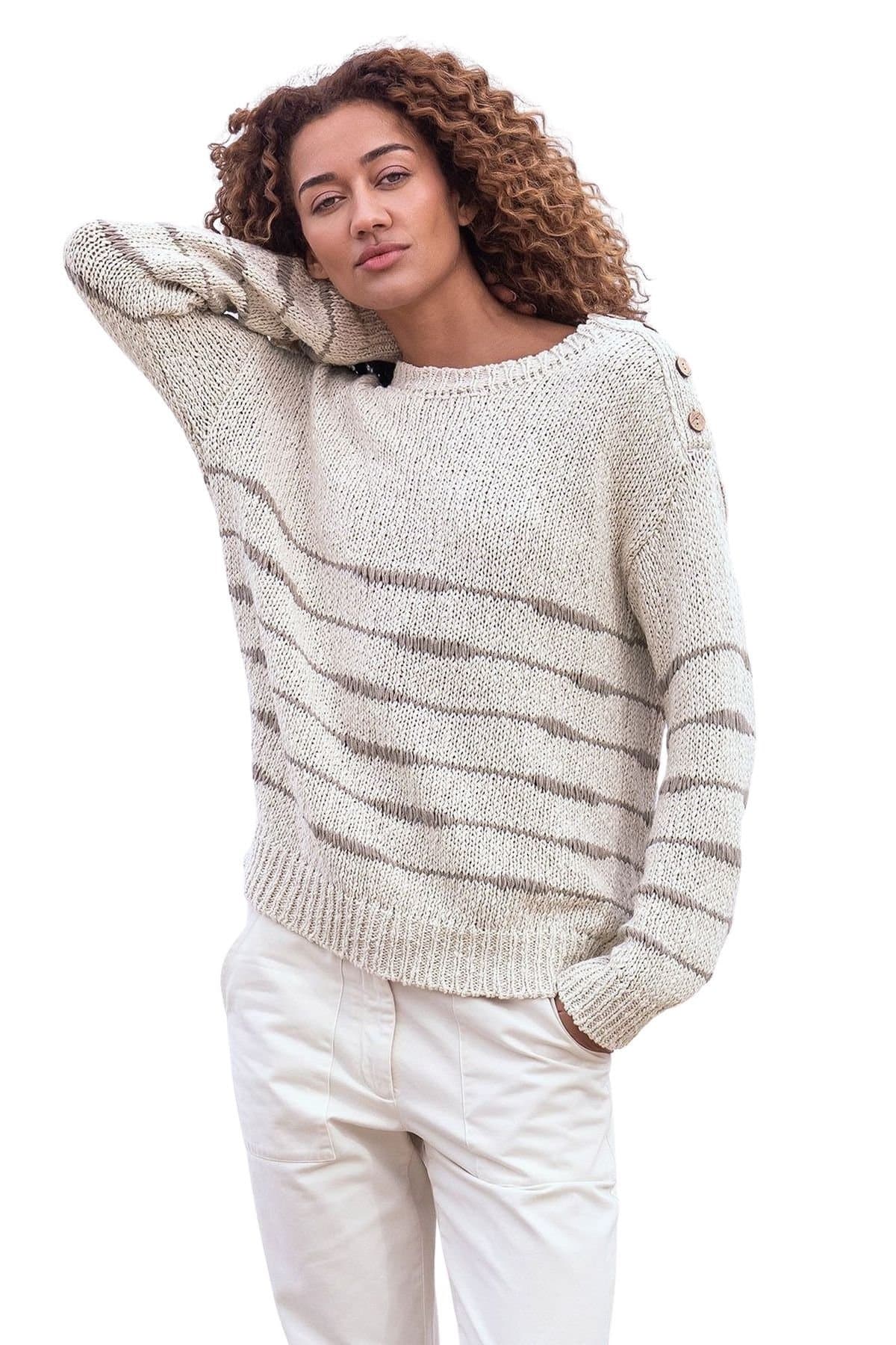 Celtic & Co Celtic & Co Off-White Drop Stitch Breton Sweater