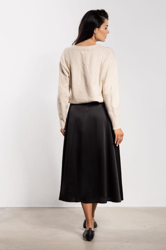 Love Lace Love Lace Women's Satin Flared High Waist Midi Skirt in Black - 3
