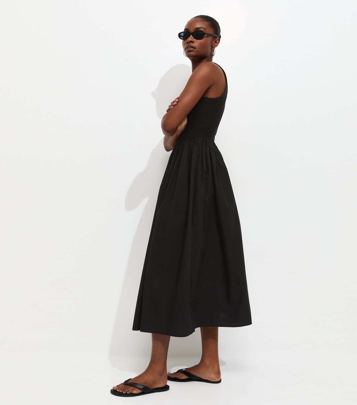 New Look Women's Black 2-In-1 Poplin Midi Dress New Look