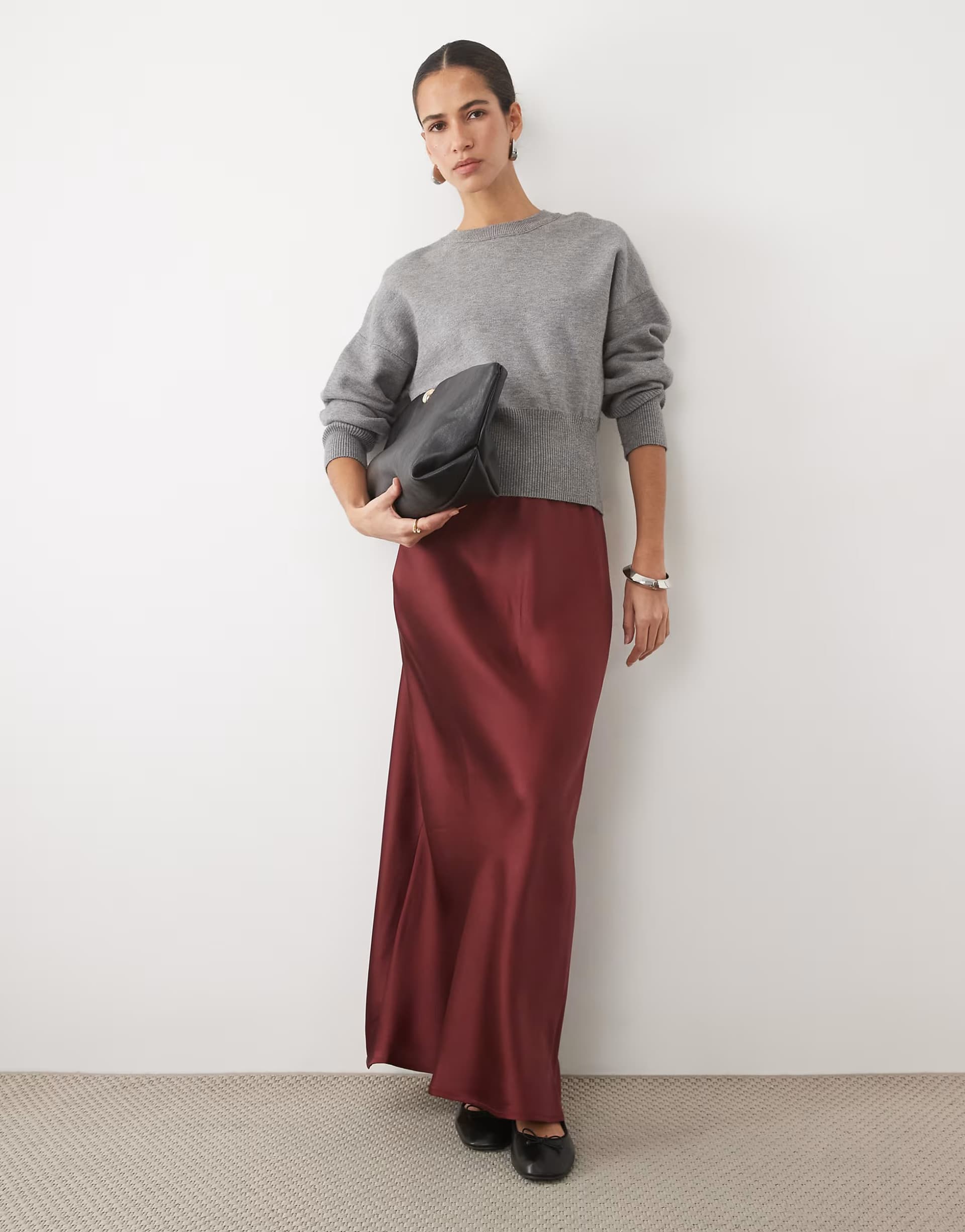 ASOS ASOS DESIGN satin bias maxi skirt in burgundy