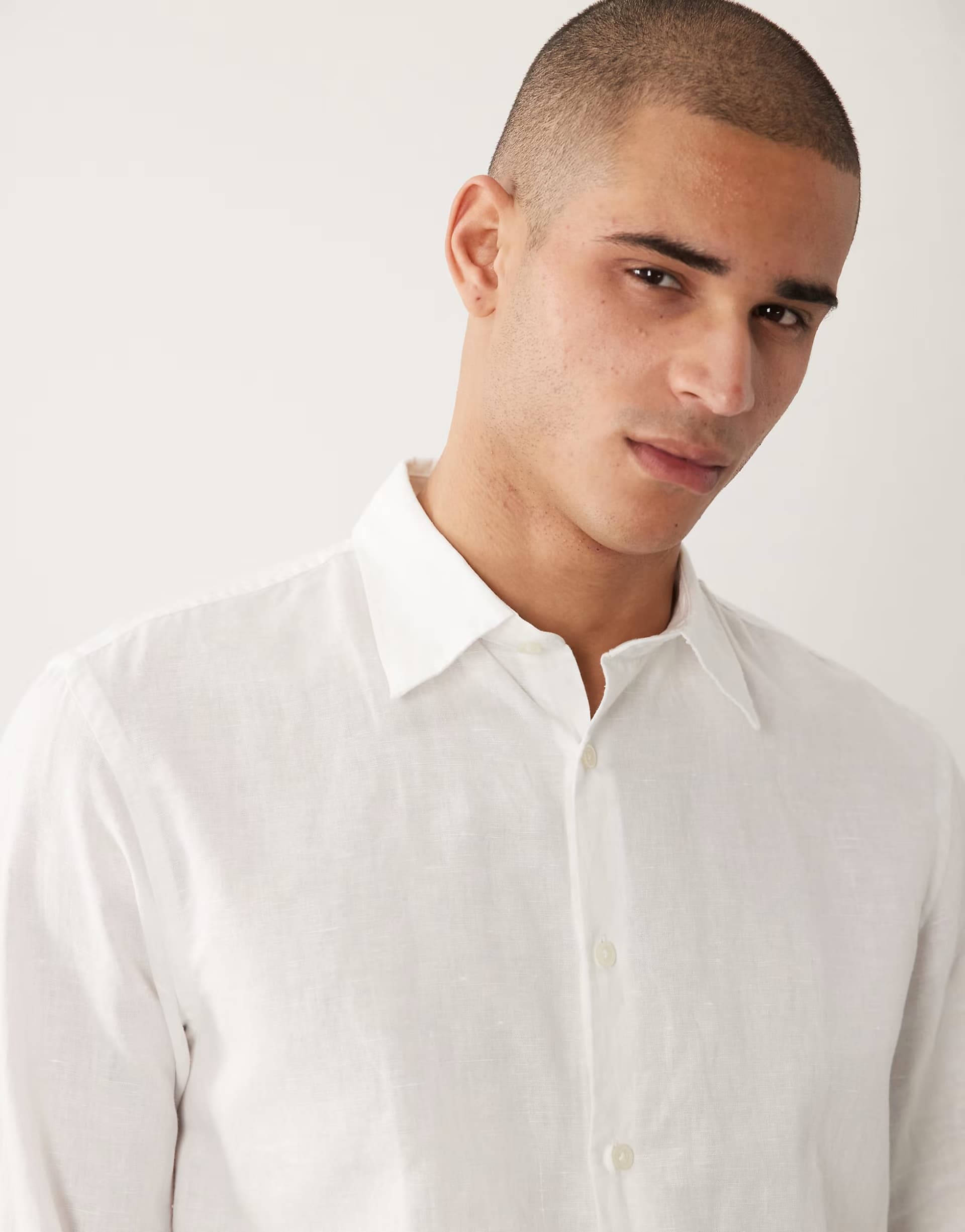 ASOS ASOS White Linen Blend Long Sleeved Shirt