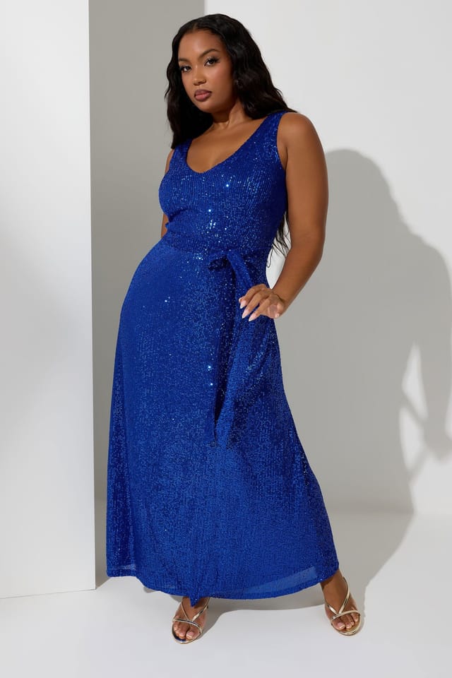Yours Yours Women's Sequin V-Neck Maxi Dress in Blue - 3