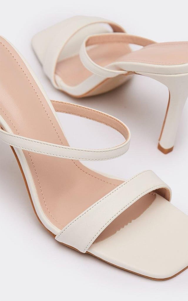 EGO Olivia Double Strap Square Toe Heeled Mule In White Faux Leather, Women's Size UK 3 - 2