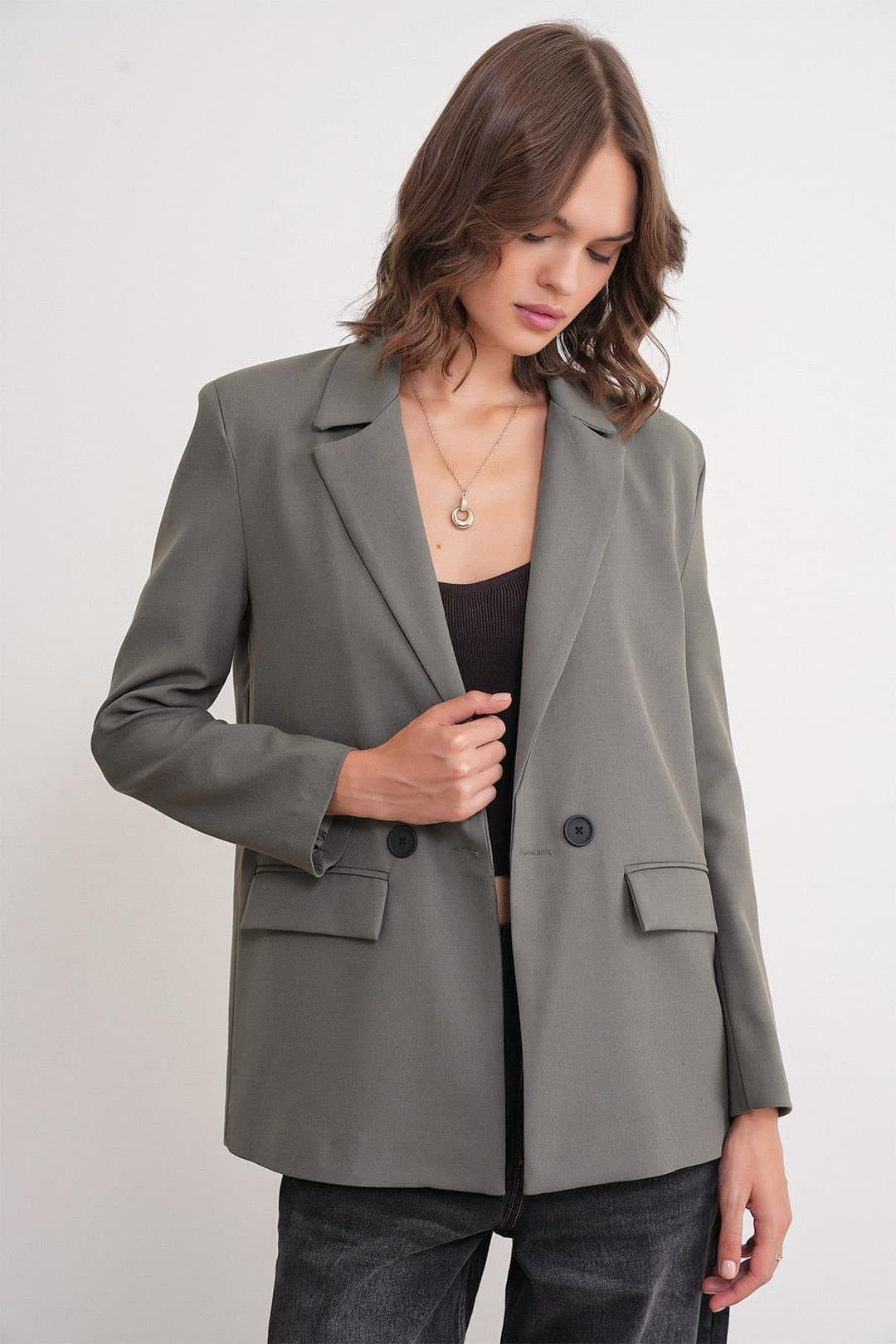 MixRay MixRay Women's Long Sleeve Buttoned Blazer in Khaki