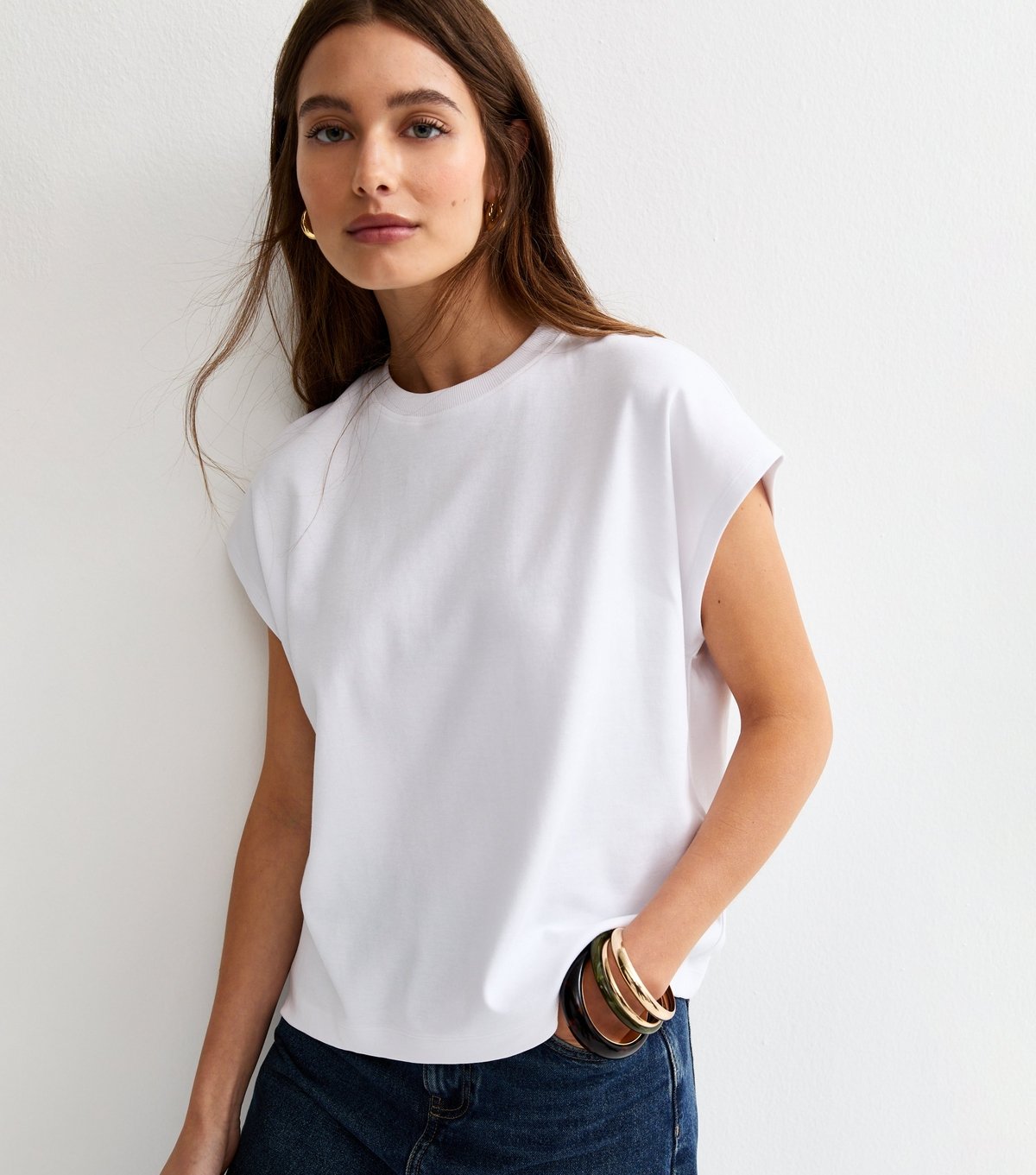 New Look Women's Premium White Grown On Sleeve Heavyweight Cotton T-Shirt New Look - 1