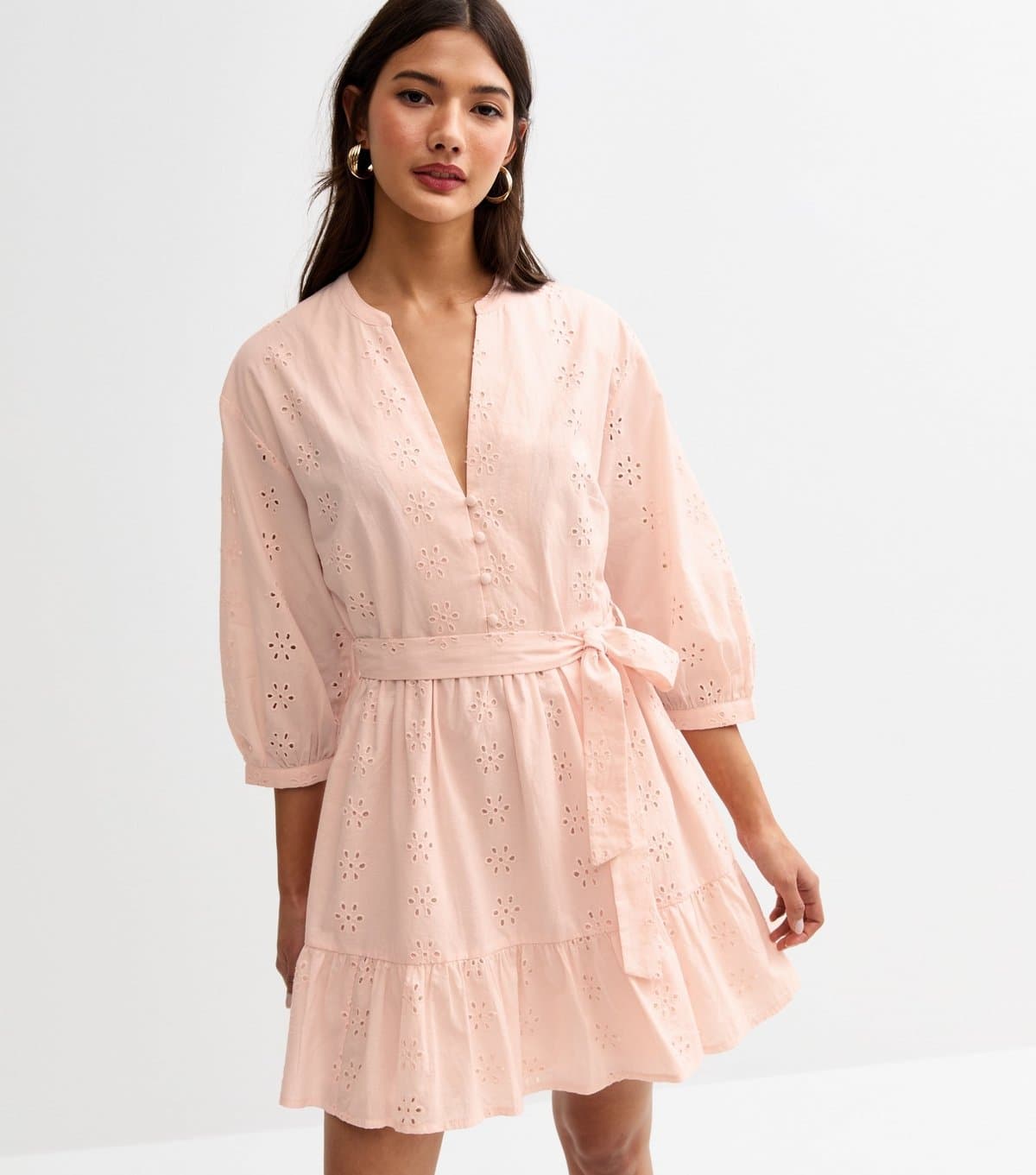 New Look Women's Light Pink Broderie Anglaise Mini Dress New Look