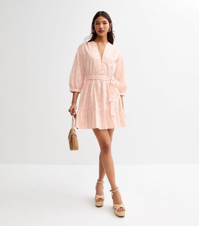 New Look Women's Light Pink Broderie Anglaise Mini Dress New Look - 2