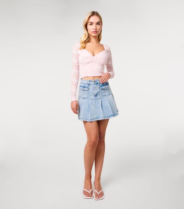 Pink Vanilla Women's Light Pink Lace Long Sleeve Corset Style Top Pink Vanilla New Look - 2