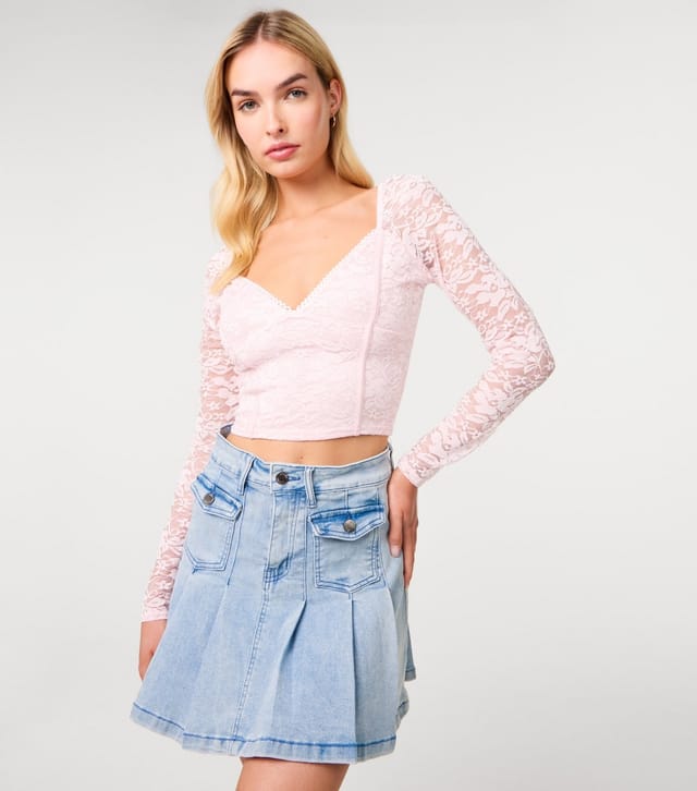 Pink Vanilla Women's Light Pink Lace Long Sleeve Corset Style Top Pink Vanilla New Look - 3