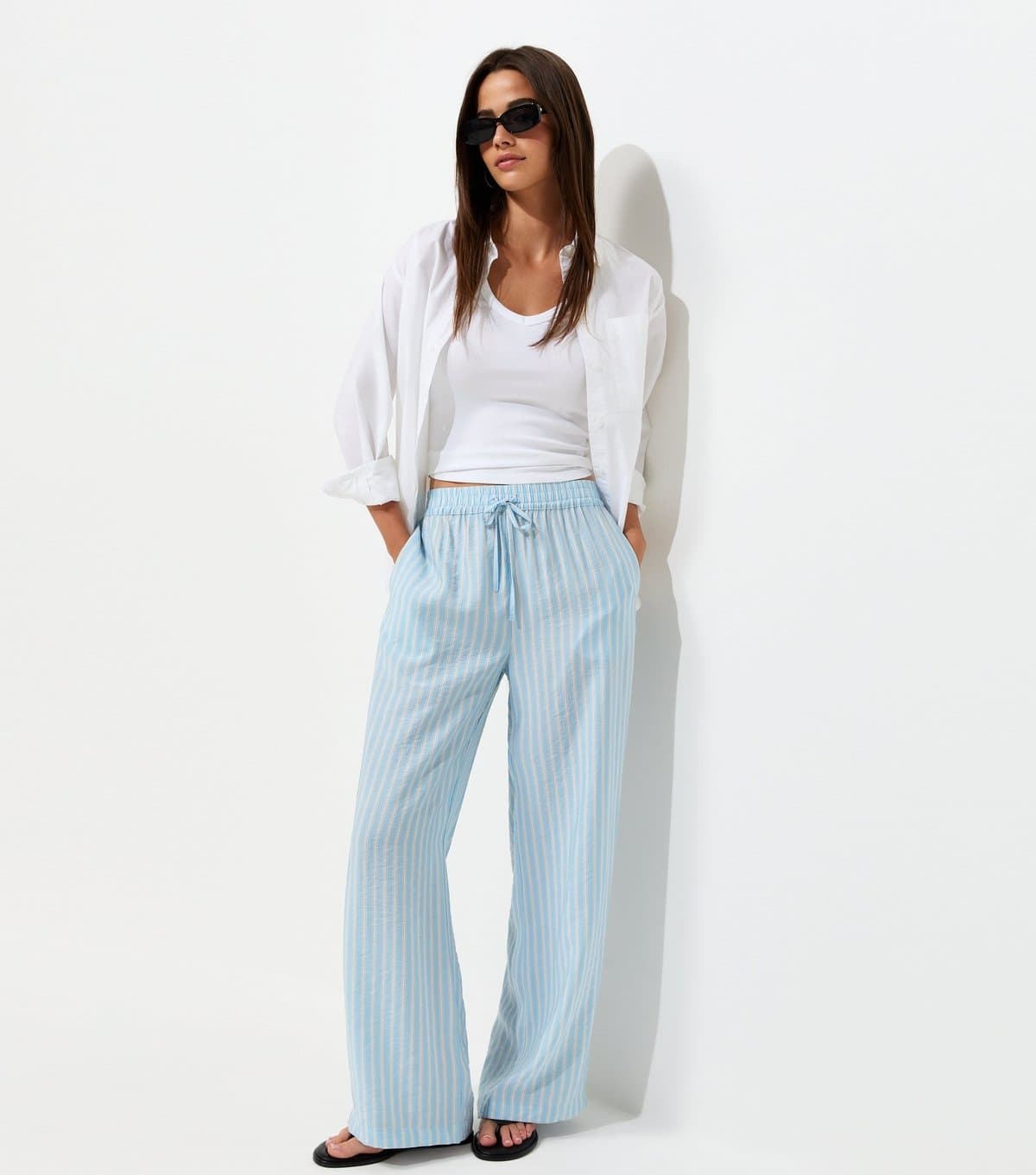 New Look Women's Blue Striped Wide Leg Trousers New Look