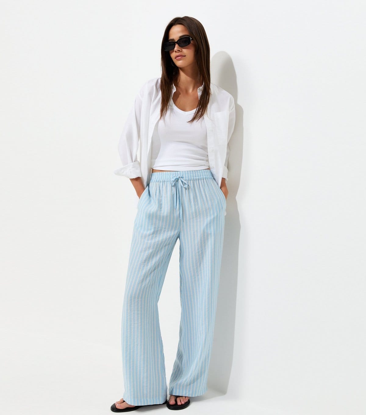 New Look Blue Striped Wide Leg Trousers