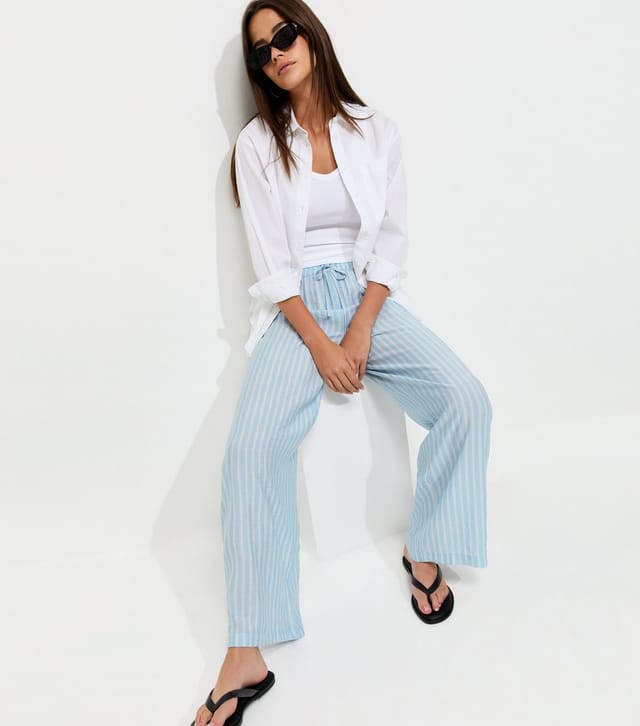 New Look Women's Blue Striped Wide Leg Trousers New Look - 3