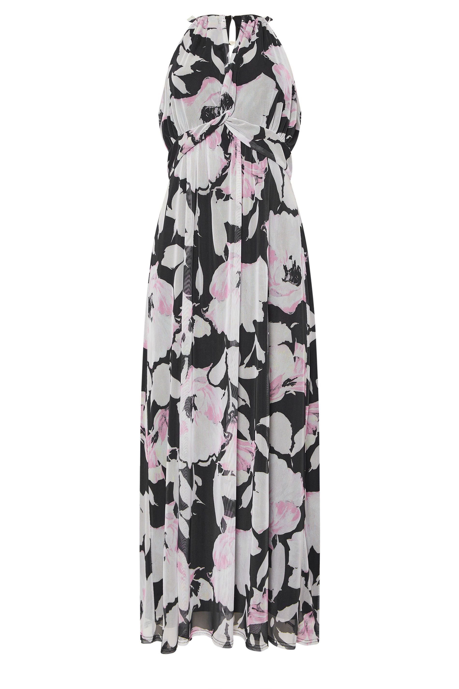 M&Co M&Co Women's Petite Printed Mesh Knot Front Halter Dress in Black - 2