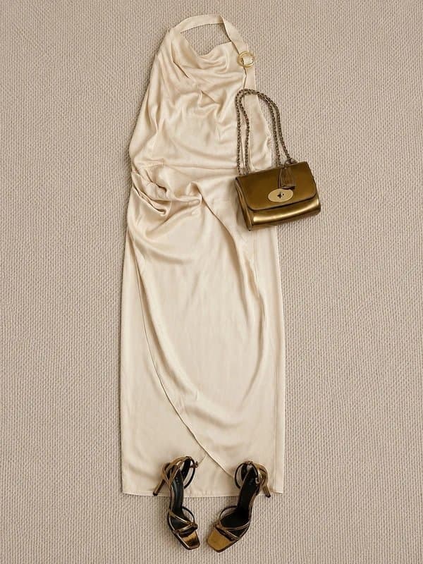 ASOS ASOS Cream Satin Halter Midi Dress BNWT | Wedding Guest Races Holiday Size 14