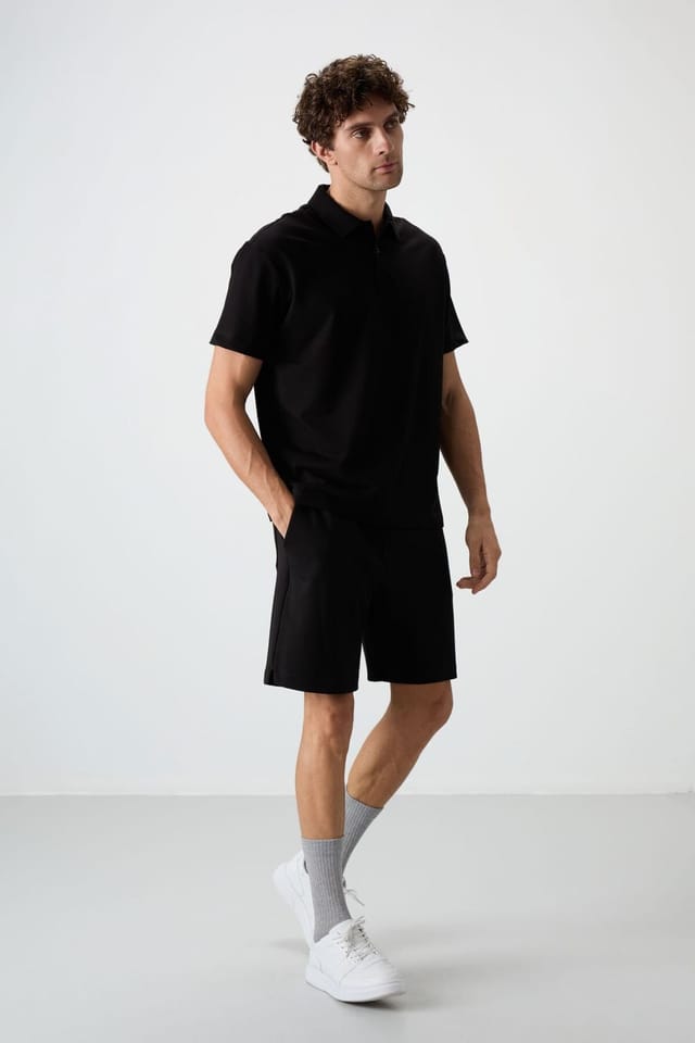 Tommy Life Tommy Life Men's Oversized Polo Collar T-Shirt in Black - 3