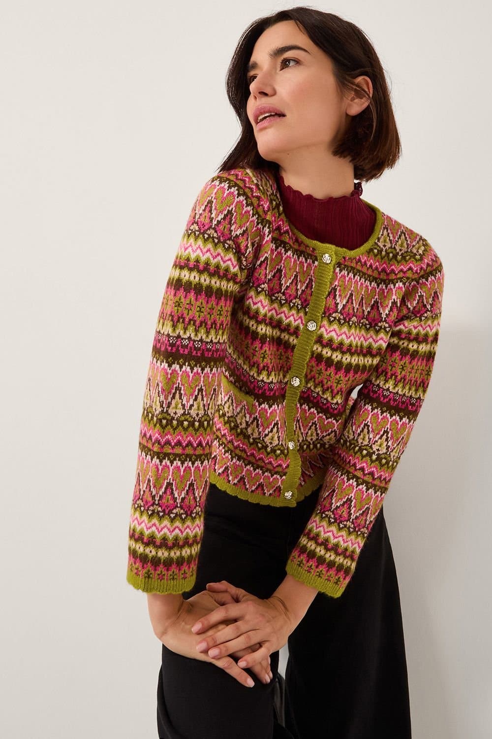 Monsoon Monsoon Women's Fiona Fair Isle Cardigan Pink