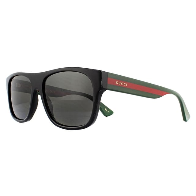 Gucci Gucci Men's Rectangle Black with Green & Red Stripe Grey Polarized Sunglasses - 2